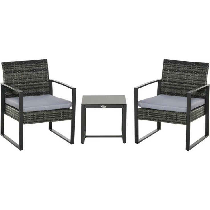 Outsunny Rattan, Polyrattan 3 TLG. Balkonmöbel Set Gartenmöbel mit Kissen Garten Grau – Bild 4