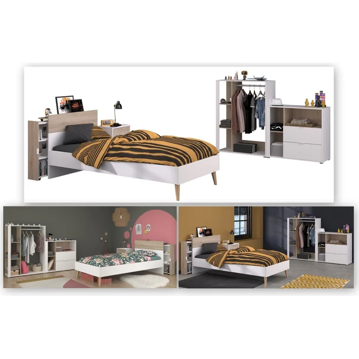 Jugendzimmer-Set >Aalborg 5< (5-teilig) in Weiße / Eiche Dekor – Bild 2