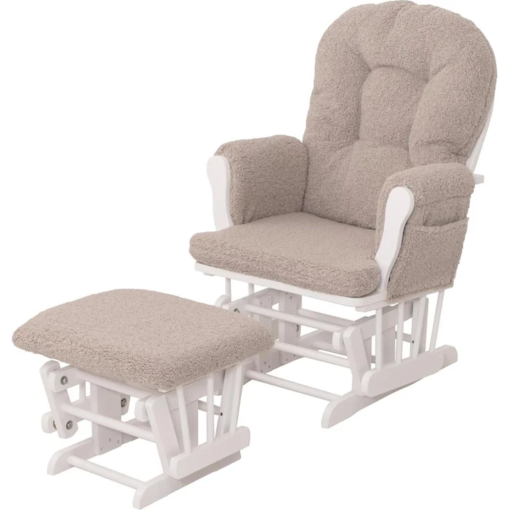 Relaxsessel HWC-C76, Schaukelstuhl Sessel Schwingstuhl + Hocker Stoff Bouclé 480g/m² Öko-Tex ~ braun Gestell weiß – Bild 8
