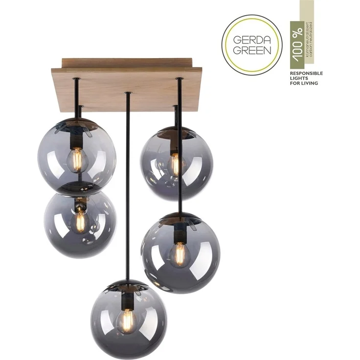 JUST LIGHT 11395-79 Green Widow LED Deckenleuchte 5-flammig Holz rauchfarben – Bild 1