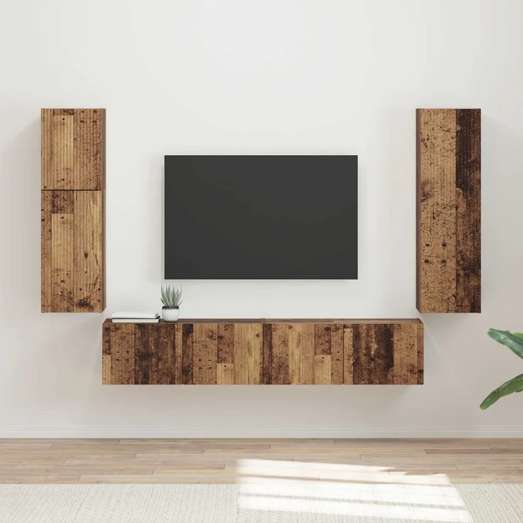 vidaXL TV-Schrankset Wandmontiert 4 pcs Altholz Holzwerkstoff 3409040 – Bild 1