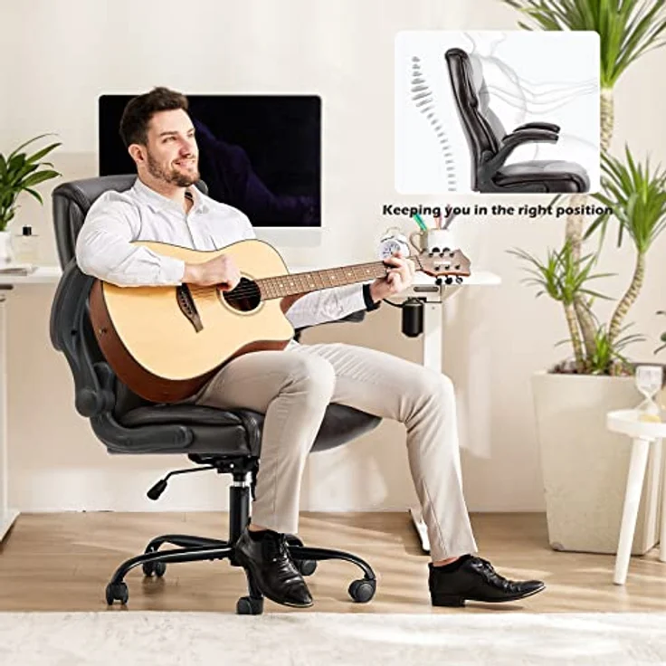 DUMOS JHK Excutive Bürostühle mit Verstellbarer, hochklappbarer Armlehne, ergonomische Lendenwirbelstütze, Starke Metallbasis, PU-Leder, Braun – Bild 3