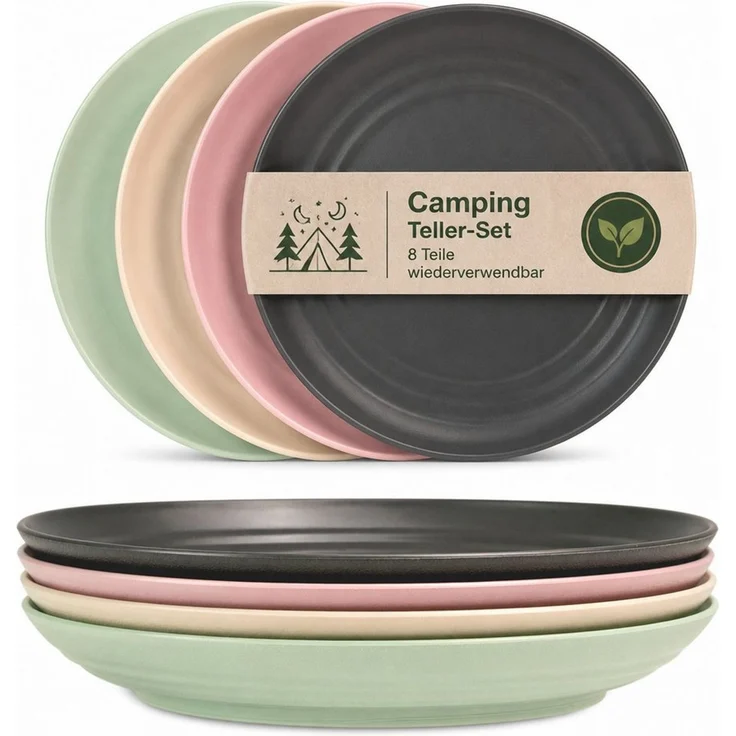 Hausfelder Teller-Set Teller Geschirr Set, Camping Teller Set 8 Personen 20 cm (8-tlg), Kunststoff, Tellerset in 4 Farben, spülmaschinengeeignet – Bild 1