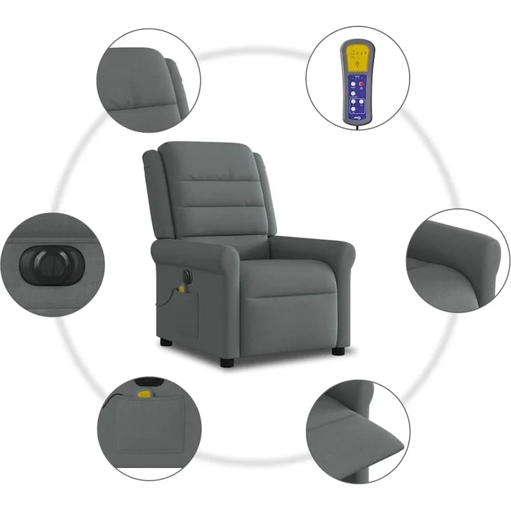 vidaXL Massagesessel Elektrisch Dunkelgrau Stoff 3303305 – Bild 9