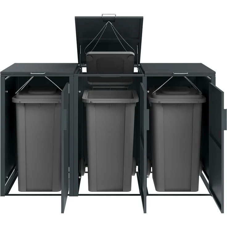 STEELSØN 'Thoria' Mülltonnenbox 3er je 120 Liter, anthrazit, Mülltonnenverkleidung aus Stahl, wetterfest, 102x62x177,5 cm, Müllbox für 3 Tonnen – Bild 7