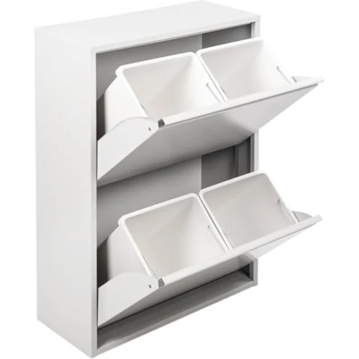 Dmora Platzsparender Abfalleimer für differenziert mit vier Eimer, Farbe weiß, Maße 60 x 92 x 25 cm – Bild 2