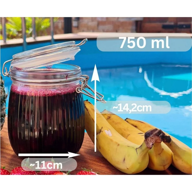 gouveo Vorratsglas geriffelt mit Bügelverschluss - Bügelgläser mit Muster, Glas, (6-tlg, 1500 ml), dekorativ – Bild 3