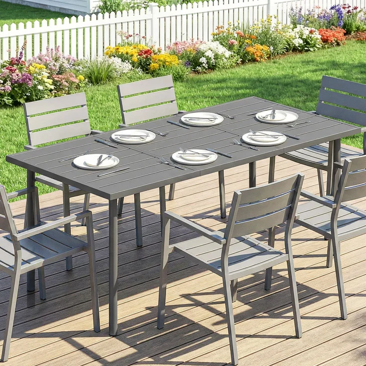 Gartentisch für 6 Personen, 165 x 80 cm, rechteckiger Esstisch für den Außenbereich mit Tischplatte aus Metalllatten – Bild 10