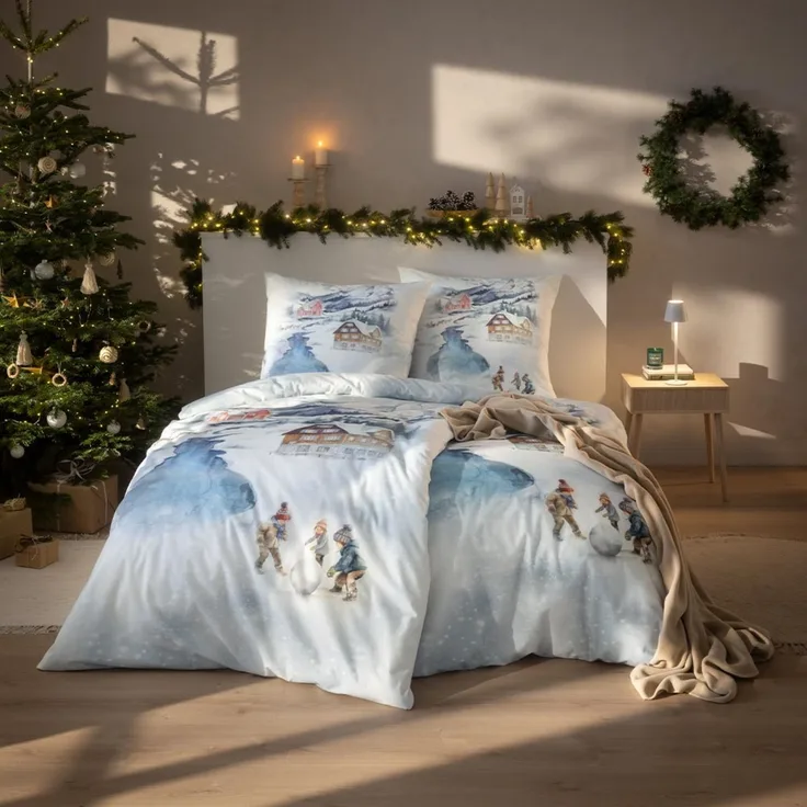 Estella Kuschel Flanell Bettwäsche 135x200 Mountain lake Winterlandschaft 4472-101