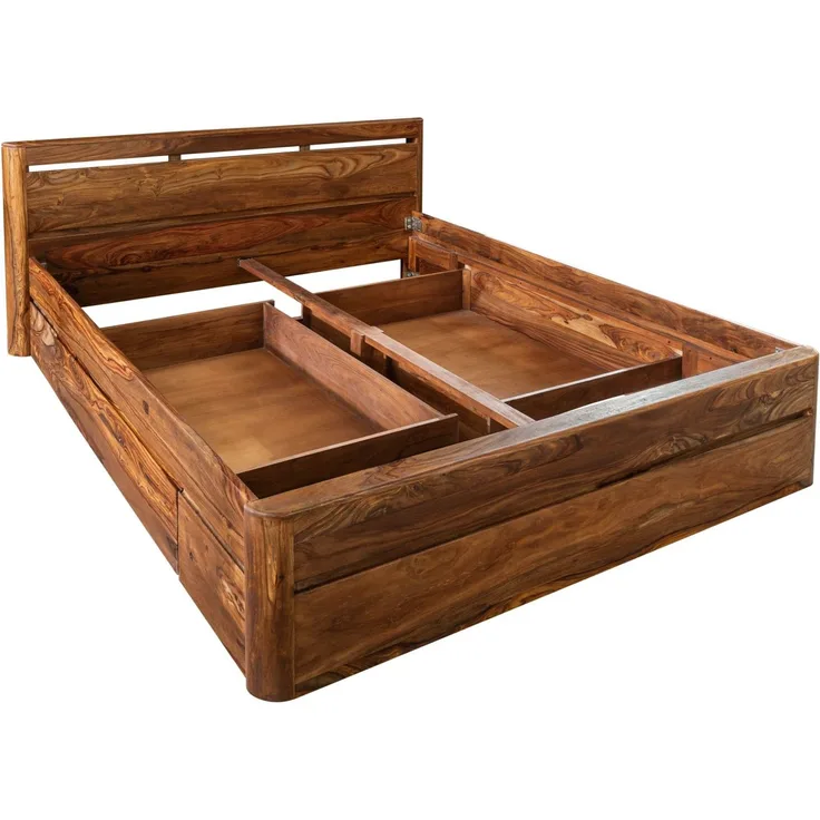 Bett mit Schublade Sheesham 200x200 walnuss gewachst TORONTO #259