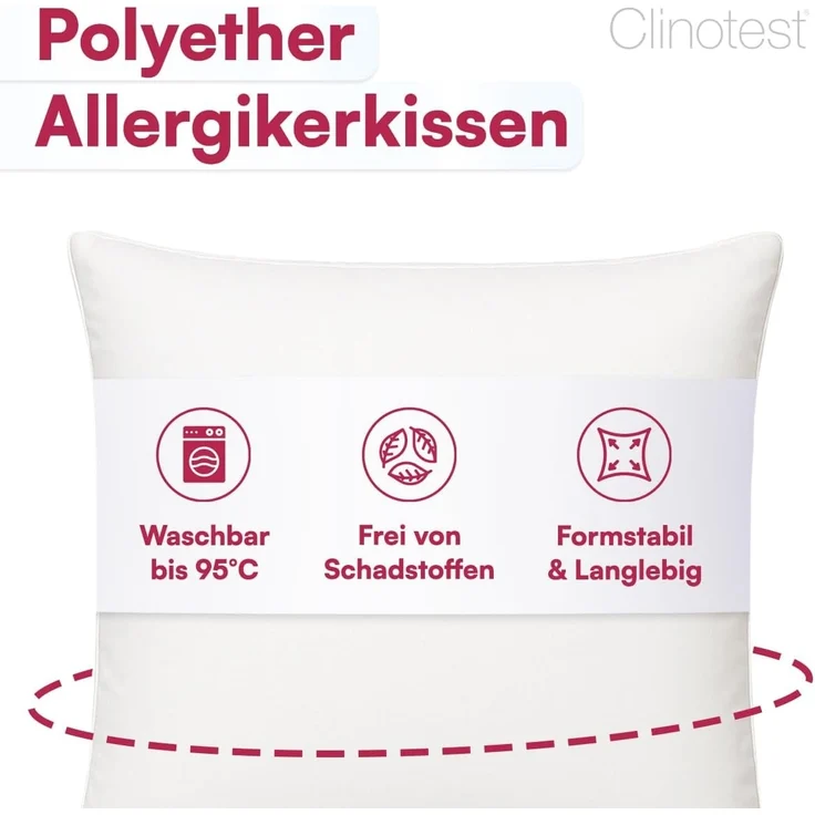 Clinotest Kopfkissen Polykissen Glatt, Füllung: 120g, Bezug: Polyester, Für jede Schlafposition, 95°C waschbar & trocknergeeignet, bewährte Qualität aus Hotellerie – Bild 2