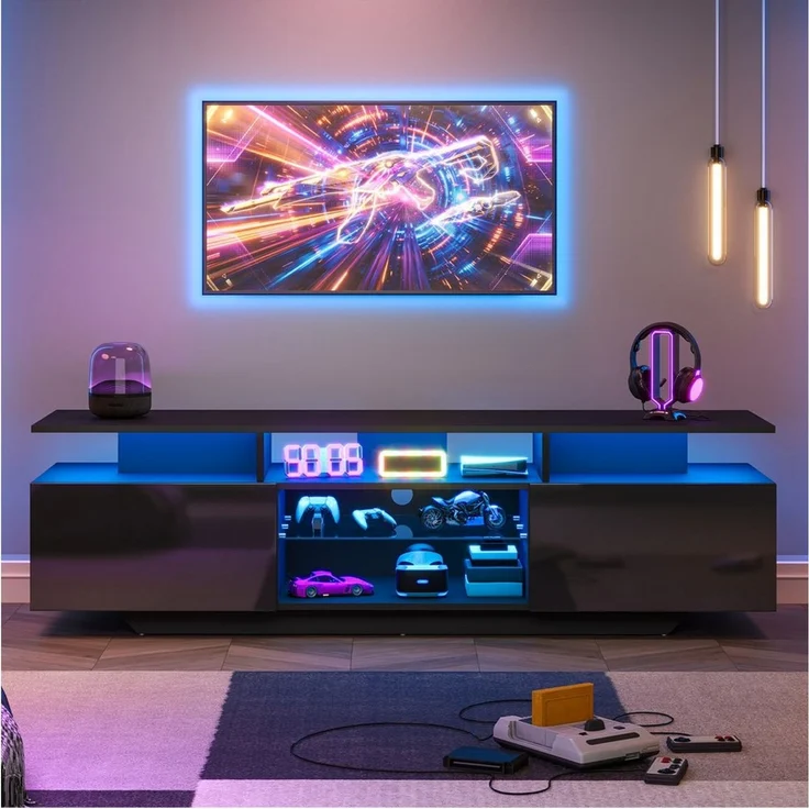 Fine Life Pro TV-Schrank Lowboard / TV‑Schrank / TV‑Lowboard mit LED‑Lichtleiste 160×40×45 cm, für Fernseher bis 70 Zoll – Bild 1