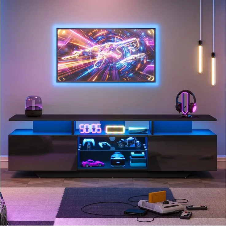 Fine Life Pro TV-Schrank Lowboard / TV‑Schrank / TV‑Lowboard mit LED‑Lichtleiste 160×40×45 cm, für Fernseher bis 70 Zoll