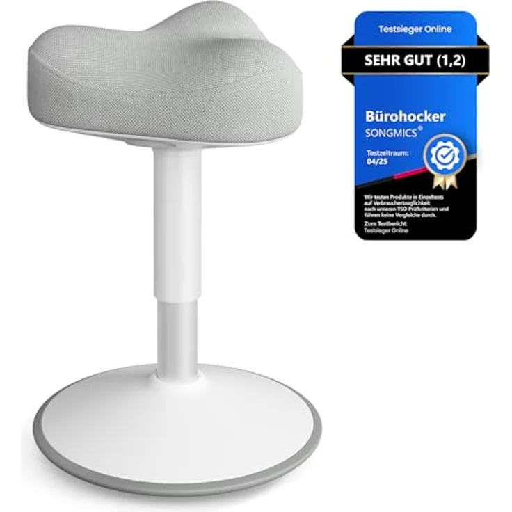 SONGMICS Hocker, mit Schwingeffekt, höhenverstellbar 48-65,5 cm, Anti-Rutsch-Sockel, drehbar, Stahl/Stoff Taubengrau, 65,5 x 34 x 34 cm – Bild 2