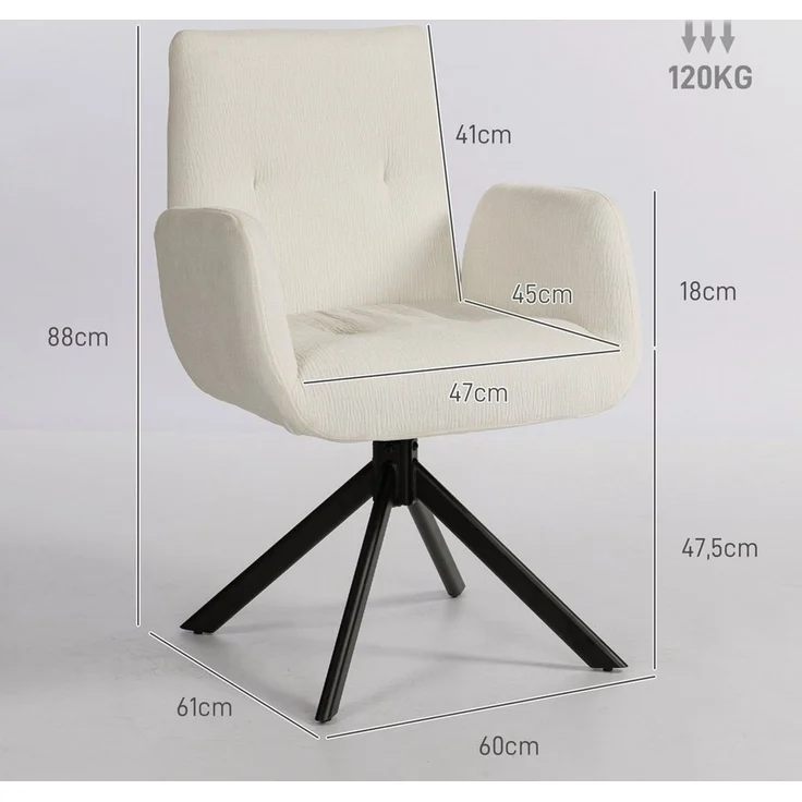 HOMCOM Relaxsessel mit Armlehne, Wolle-Leinenoptik, Knopfheftung, Stahlbeine (Polsterstuhl, 1-St, Loungesessel), für Wohnzimmer, Schlafzimmer, Cremeweiß – Bild 2