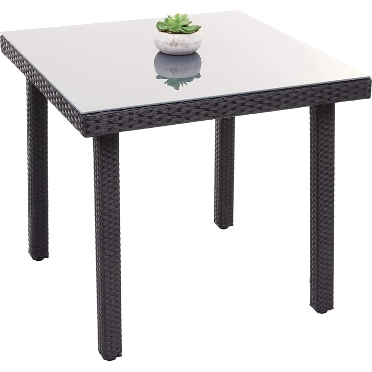 Poly-Rattan Gartentisch Cava, Esstisch Beistelltisch Tisch mit Glasplatte, 80x80cm ~ schwarz – Bild 4