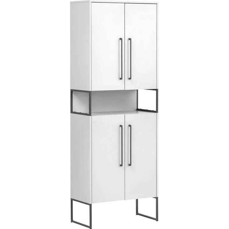 SCHILDMEYER Hochschrank Badschrank Highboard Limone weiß 65,2 x 183,4 x 33,1 cm