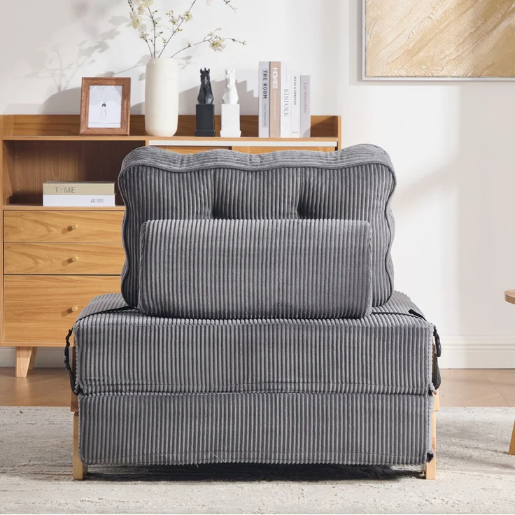 Schlafsessel 90 x 86 x 84 cm in Dunkelgrau – klappbar mit Cordbezug und Holzgestell – Bild 7