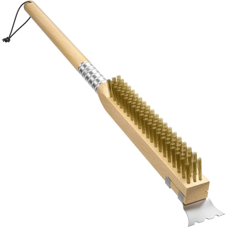 LuxusKollektion Reinigungsbürste für Grill und Pizzaofen, Stahl Messing natur, ca. 64 cm – Bild 1