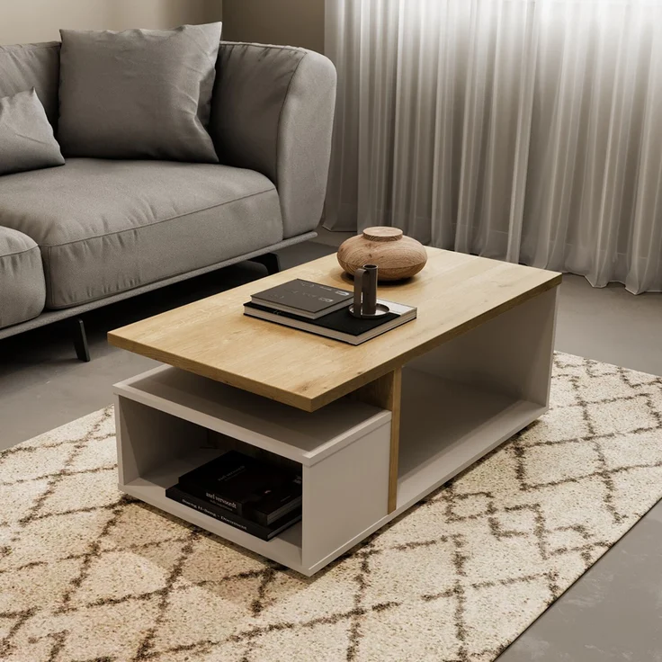 Calicosy 'ACCESS' Couchtisch 3 Nischen Eiche-Dekor und Weiß matt L91,8 cm - Helles Holz – Bild 2