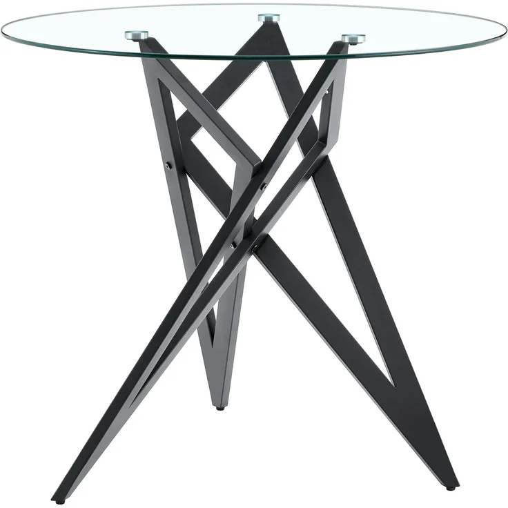 Runder Glas-Couchtisch Ø ca. 85 cm, moderner Wohnzimmertisch mit geometrischem Design-Untergestell, gehärtete Glasplatte, stabiler Beistelltisch für Wohnzimmer – Bild 24