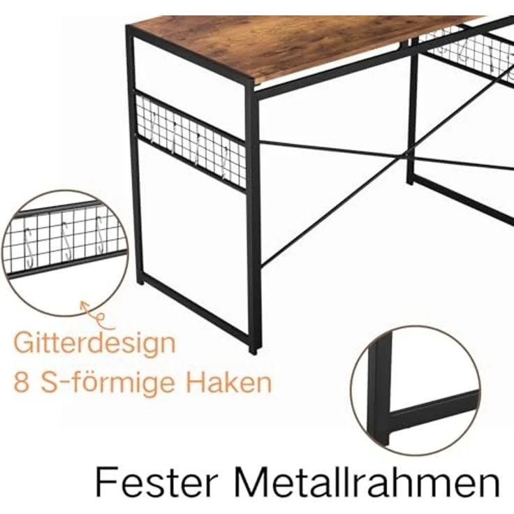 FurnitureR Campingtisch faltbar 100x50cm - Outdoor Tisch mit Haken & Stahlrahmen, 5,5cm flach, rostfrei, 50kg für Wohnmobil, Van (Braun Holzoptik) – Bild 7