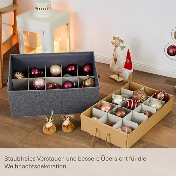 LOVE IT STORE IT Premium Aufbewahrungsbox für Weihnachtskugeln - Box für Christbaumschmuck aus Stoff - 30 Fächer, Tray komplett herausnehmbar - Grau - 58x36x25 cm – Bild 6