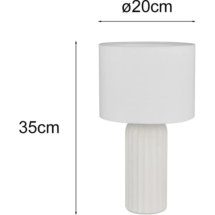 LED Tischleuchte mit Keramikfuß & Stoffschirm Weiß, Höhe 36cm – Bild 4