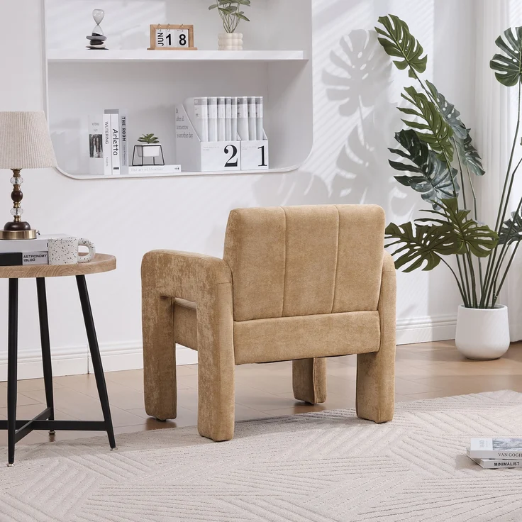Sessel Chenille modern Relaxsessel Wohnzimmer Sitzlandschaft Lounge Sitz,Senfgelb – Bild 2