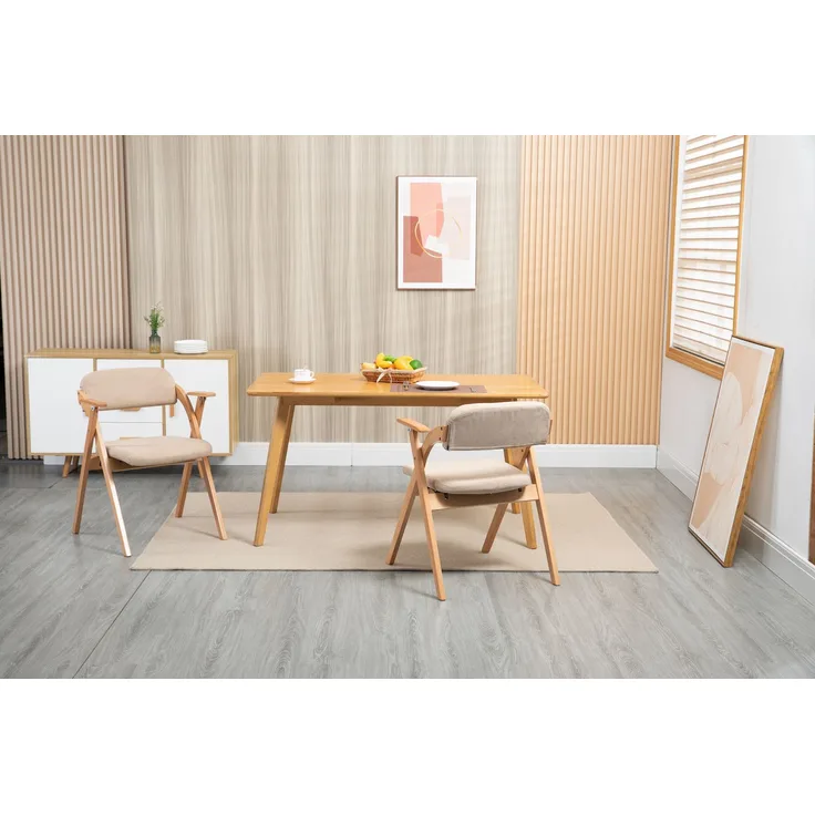 HOMEFUN Klappstühle mit Armlehnen, stapelbare Holzstühle mit gepolsterten Sitzen, 2er-Set, ideal für Gäste, Küche, Büro, Hochzeiten und Partys, Khaki, 52,5 x 60 x 79 cm, YOUDENOVA