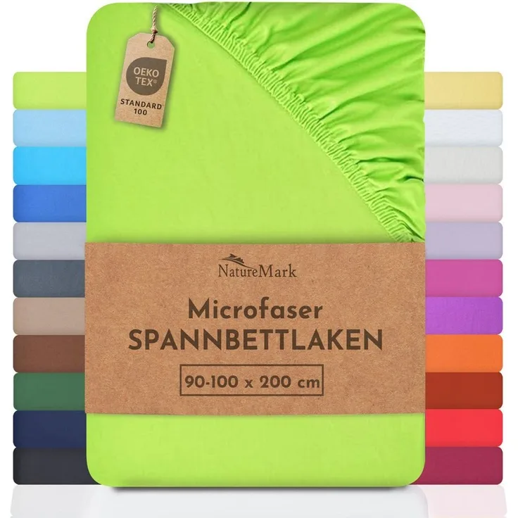 NatureMark - Mikrofaser SPANNBETTLAKEN zum Sparpreis! viele Größen und Farben Markenware (90x200-100x200 cm, Apfel grün)