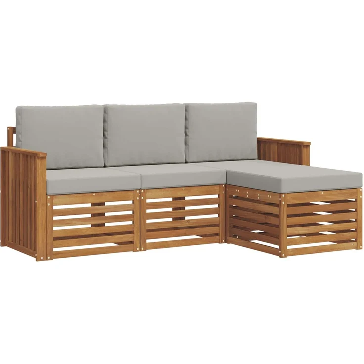 vidaXL Outdoor-Sofagarnitur 4 stk. 4-Sitzer Natur und Hellgrau 3374606 – Bild 2