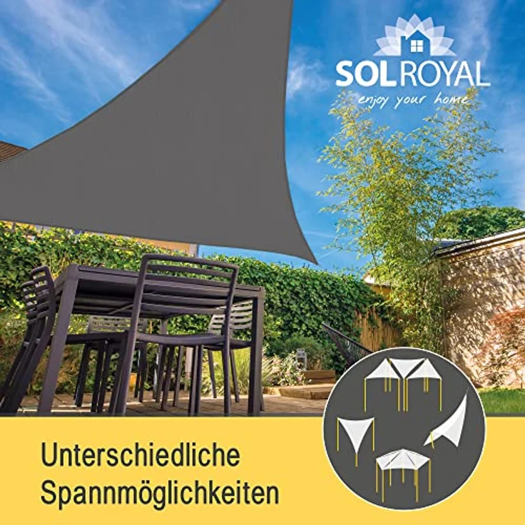 Sol Royal SolVision HS9 - Sonnensegel dreieckig 7 x 7 x 7 m HDPE Atmungsaktiv & UV Schutz Sonnenschutz für Terrasse, Balkon, Pool und Garten – Sonnensegel 700 x 700 x 700 cm Schattennetz Anthrazit – Bild 7