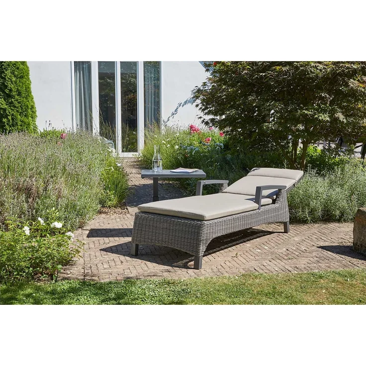 Gartenliege Corido, Rattan, Grau, Schwarz, 70 x 101 x 162 cm – Bild 3