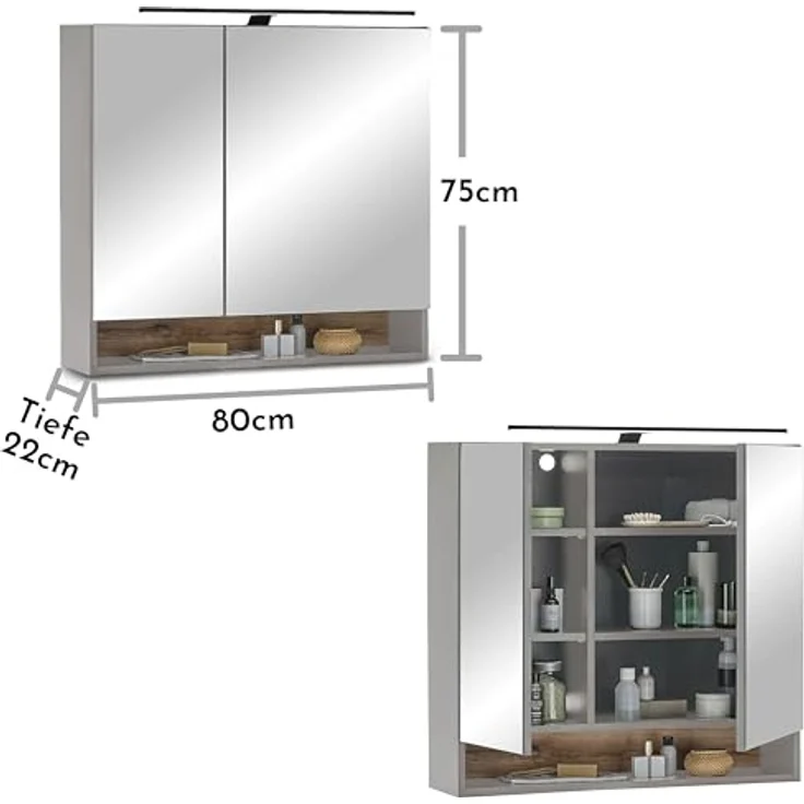 BASIC by Balculina Spiegelschrank Denver Spiegelschrank, Badezimmerschrank BxHxT 80x75x22 (1-St) Breite 80 cm, Tür L/R montierbar, Softclose – Bild 4