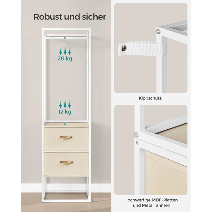 Songmics Kleiderschrank Kleiderständer hochbelastbar, 2 Schubladen, 4 Ablagen – Bild 5