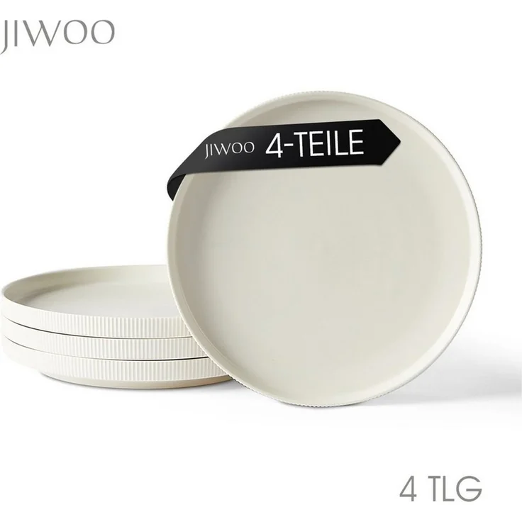 JIWOO Teller 4er Ø27,7cm, Speiseteller Steakteller Dessertteller Brotteller Plate, (4 St), Keramik Hochwertiges Tellerset Weiß Mikrowellen spülmaschinenfest – Bild 1