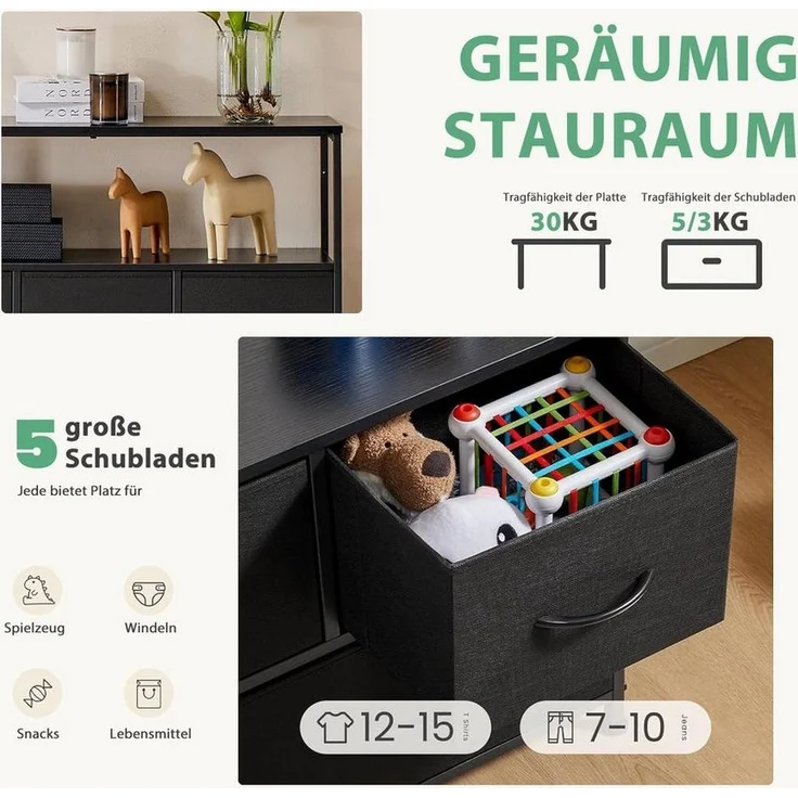 DUMOS Stauraumschrank Kommode mit Stoffschubladen, Stoffkommode für Schlafzimmer Geeignet Schubladenschränke – Bild 2