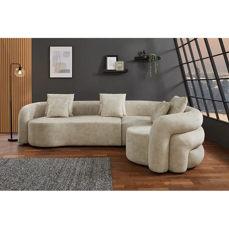 riess-ambiente Wohnlandschaft VOGUE 290cm beige - Samt, XXL-Sofa, gerundet, inkl. Kissen, L Form, Einzelartikel 1 Teile, Luxus Big Sofa - ideal für Wohn- und Schlafzimmer oder als Eckcouch – Bild 2
