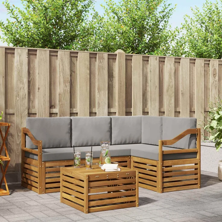 vidaXL Outdoor-Sofagarnitur 5 stk. 4-Sitzer Natur und Hellgrau 3374786 – Bild 1