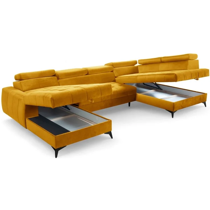 Wohnlandschaft Schlafsofa AGNESA Stoff Salvador Honiggelb Ottomane Links – Bild 4