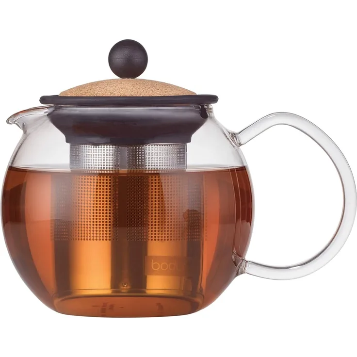 Bodum Assam Teebereiter mit EdelstahlfiLiterer, Glas, Transparent-Kork, 12 cm