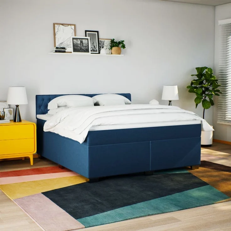 vidaXL Boxspringbett mit Matratze Blau 180x200 cm Stoff 3285980 – Bild 3
