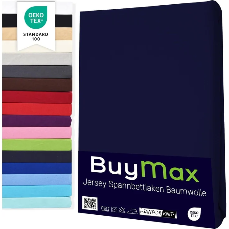 Buymax® Spannbettlaken 120x200 cm Doppelpack 100% Baumwolle Spannbetttuch Bettlaken Jersey, Matratzenhöhe bis 25 cm, Farbe Marineblau – Bild 1