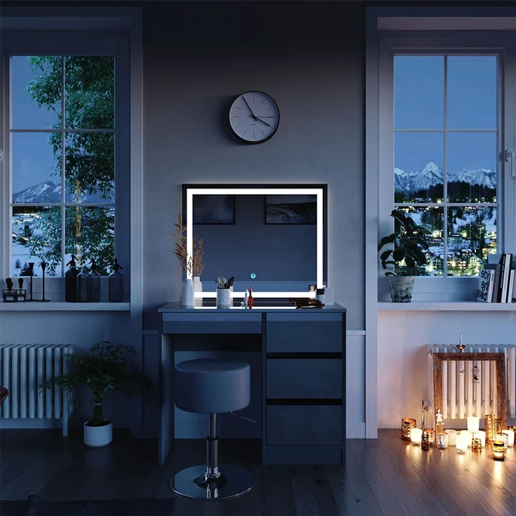 Schminktisch Sherry Grau 90 cm mit LED Spiegel und Hocker Vicco – Bild 4