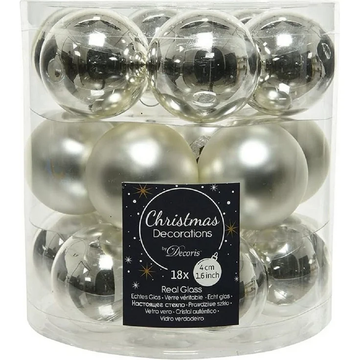 Kaemingk Weihnachtsbaumkugel Weihnachtsbaumkugeln Glas Ø 4 cm silber 18 Stück