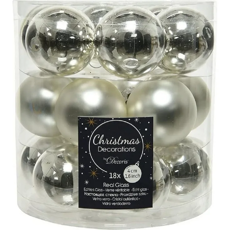 Kaemingk Weihnachtsbaumkugel Weihnachtsbaumkugeln Glas Ø 4 cm silber 18 Stück