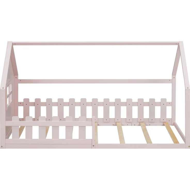 Kinderbett 90x200 cm in Hausform, rosa Jugendbett aus Kiefer & MDF, stabiles Hausbett für Mädchenzimmer – Bild 8