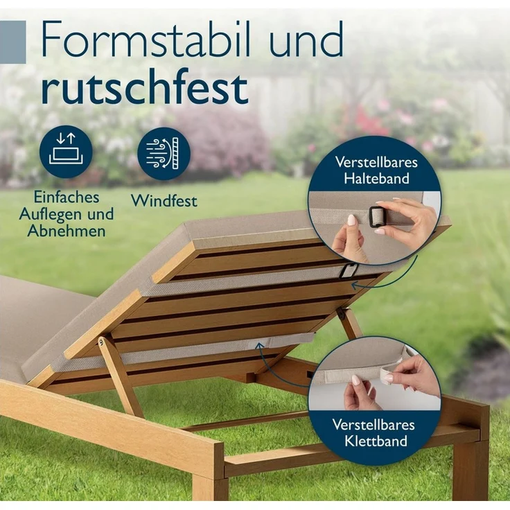 Beautissu Liegenauflage 2er Set Deckchair Auflagen Wasserdicht QD-RL, 190x60cm, Beige, Sonnenliege Auflage Outdoor Polster Wetterfest Schnell Trocknend – Bild 3