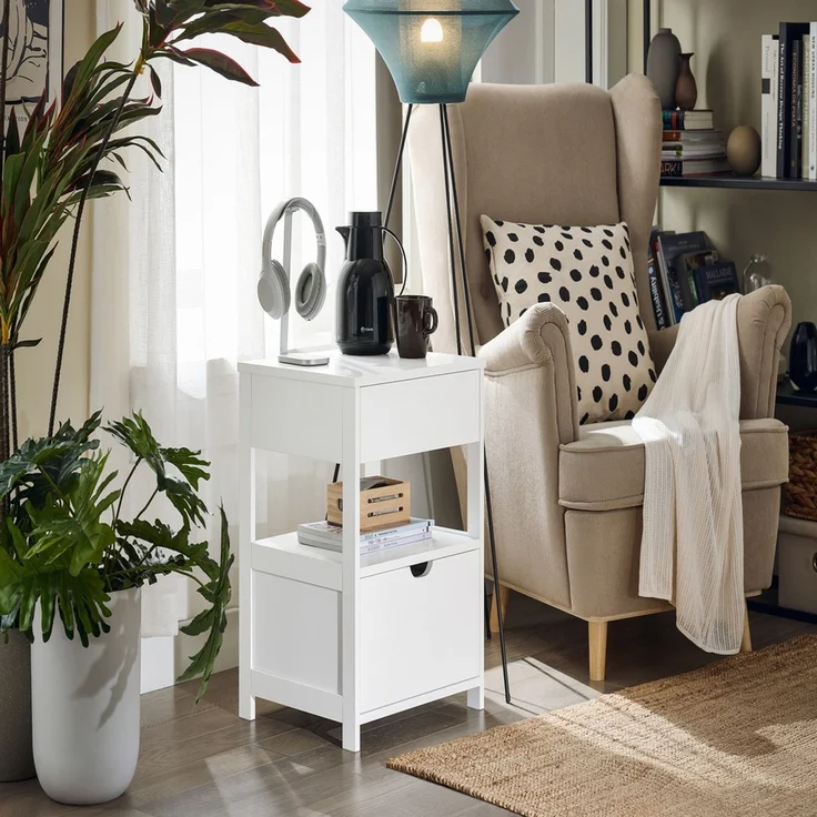 SoBuy FRG258-II-W Nachttisch, MDF, Lackiert, Weiß, 45 x 55 x 38 cm – Bild 2